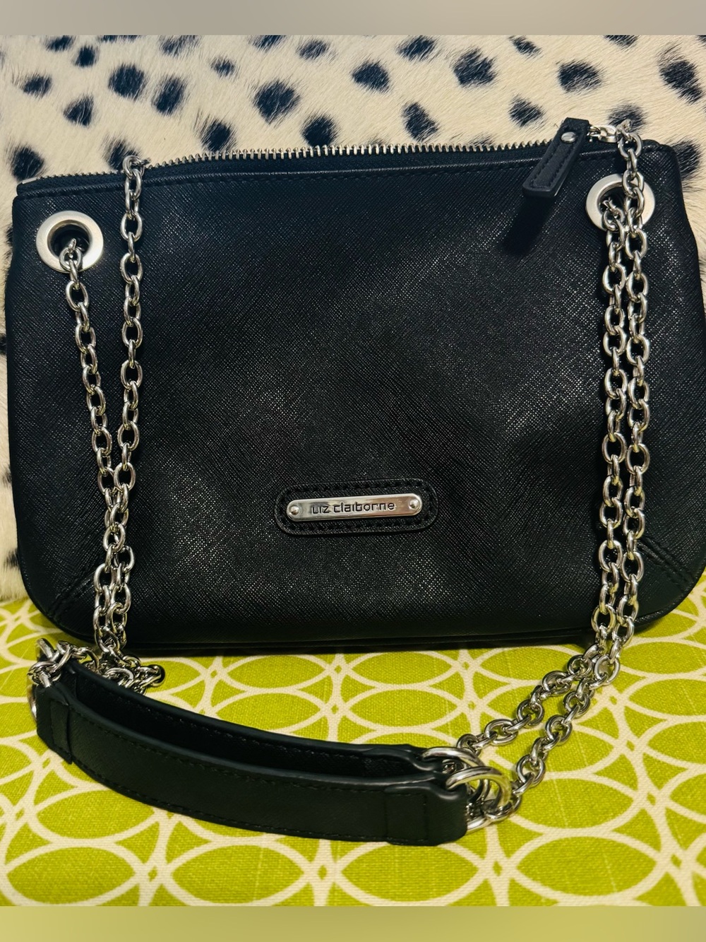 Liz Claiborne Black Bag with Silver Chain